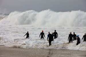 This is not your normal surf entry! This wave and many others like it were caused by a tsunami that moved into Newport Beach in 2009 just in time for the Pacific Coast Triathlon. And no, we did not end up swimming. They changed it to a duathlon. . . . 